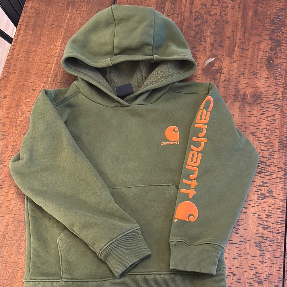 Carhartt Green Hoodie with Orange Logo